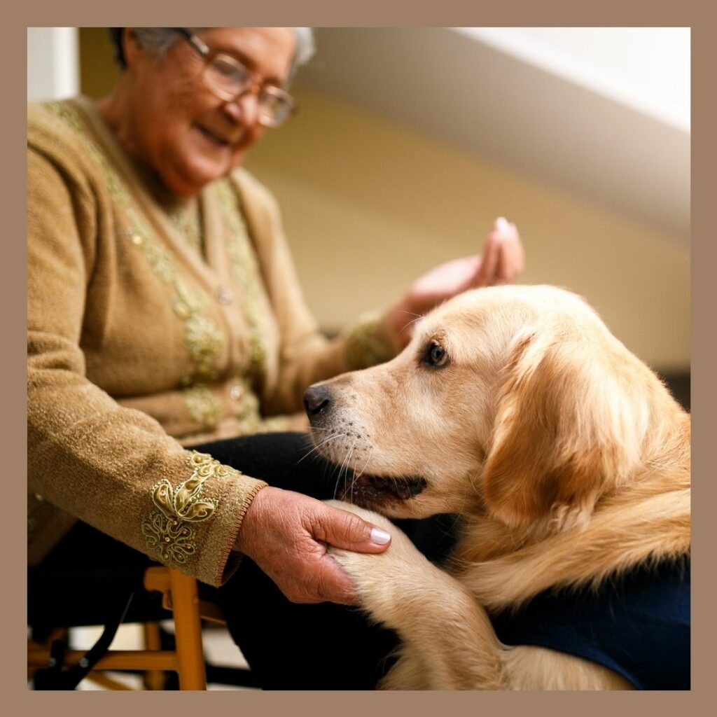 A woman enjoying time with her dog